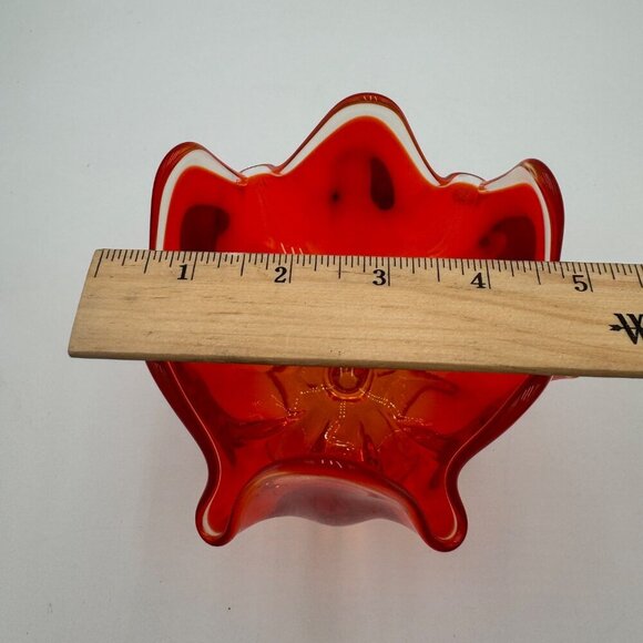 Vintage Viking Epic Swung Glass Handkerchief Vase Amberina 6 Petal Pedestal - Picture 10 of 10